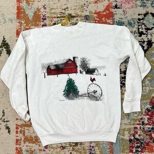 Vintage 1980s Barn Winter Landscape Outdoor Country Crewneck 80s Sweatshirt